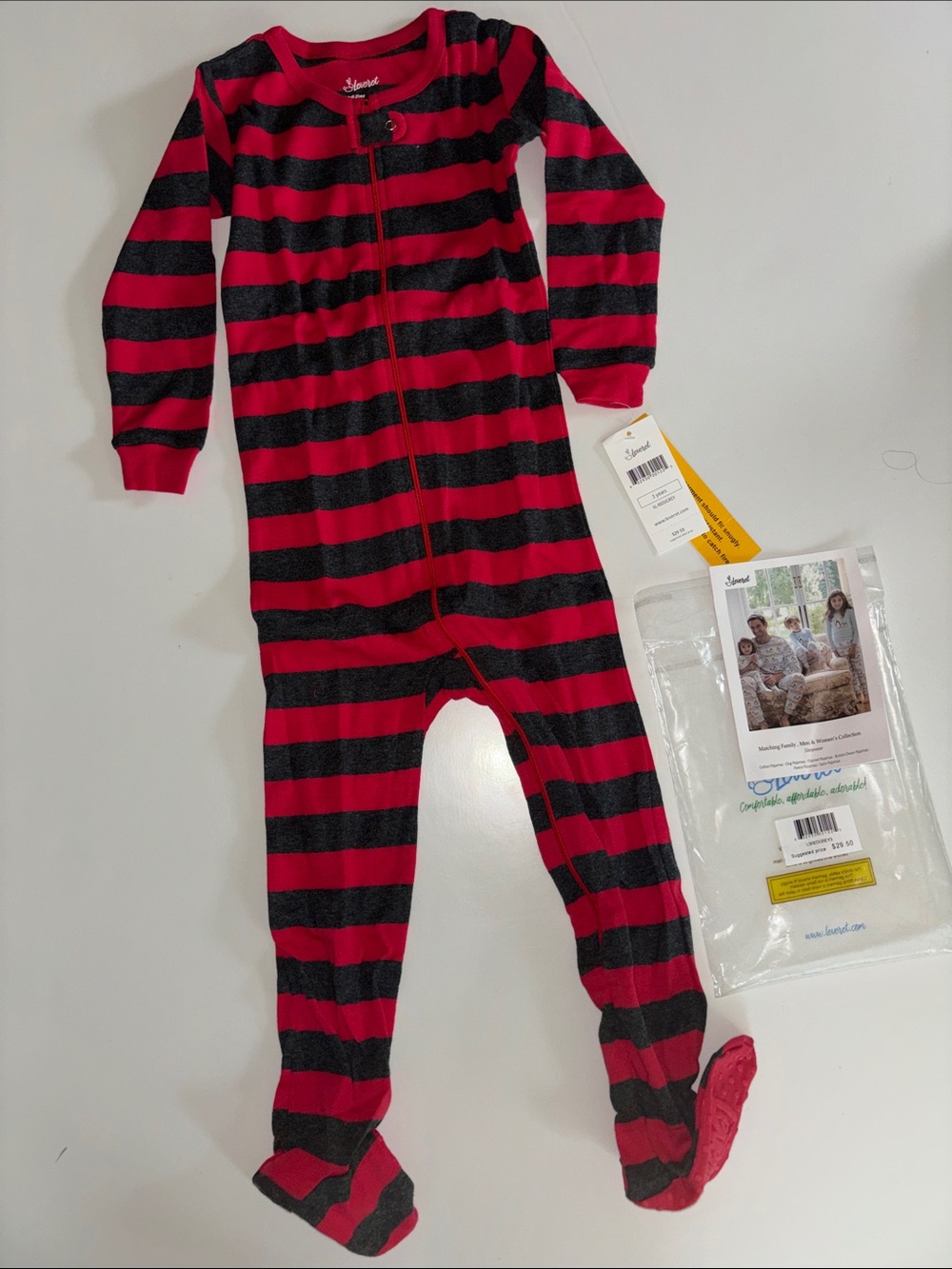 Leveret Red & Gray Striped Footed One-Piece